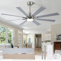 62 Inch Ceiling Fans with Lights and Remote, Pure Copper DC Motor Brushed Nickel Large Indoor/Outdoor Modern Industrial Ceiling Fan, Quiet, 6 Speed, 3CCT, for Patios Living Room Farmhouse Garage