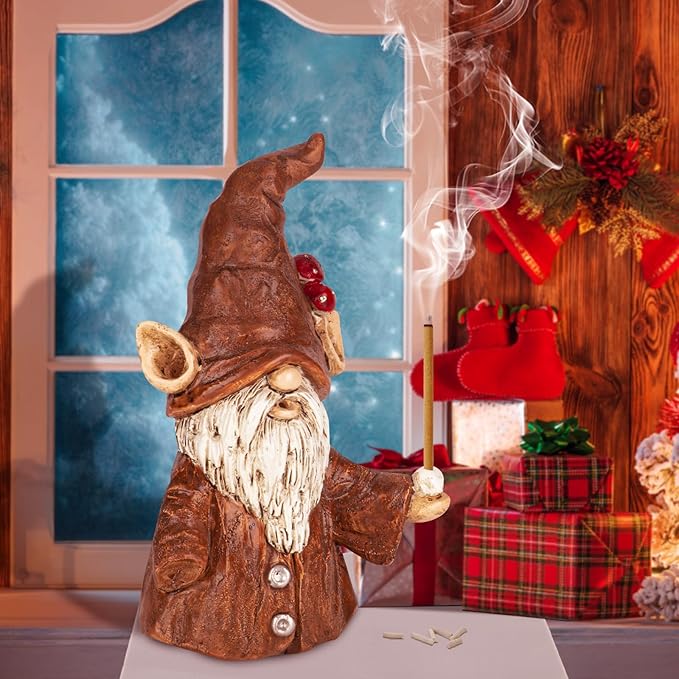 Gnome Incense Holder for Sticks, Incense Cone Burner with Large Size Hole for Cones, Gnome Statue Christmas Decorations, Unique Gift for Women Men