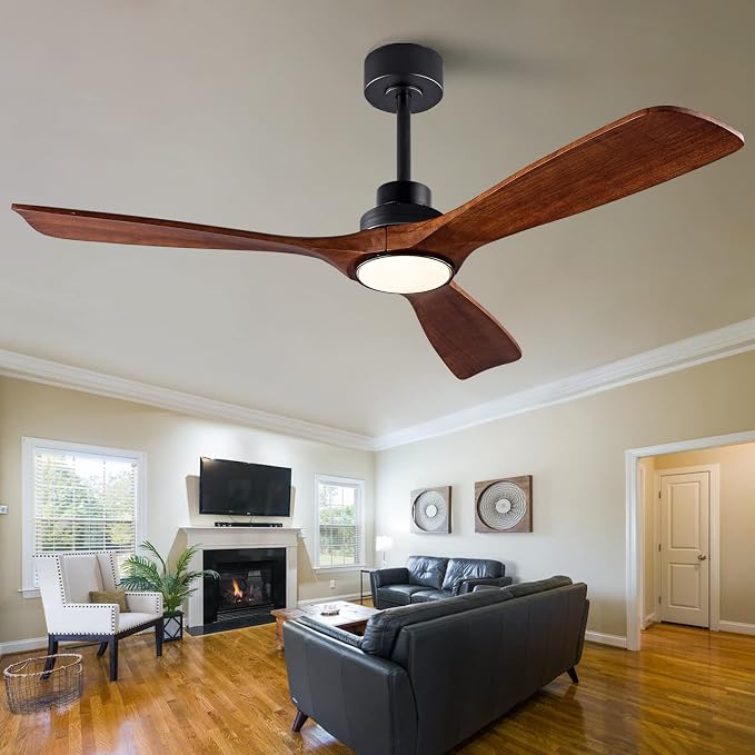 QUTWOB 52" Wood Ceiling Fan with Light, Reversible DC Motor, Remote Control | solid wood blades, quiet 6-speed reversible dc motor, remote control, dimmable 3-color led, for indoor outdoor bedroom patio
