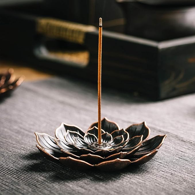 Brass Lotus Incense Holder, Incense Sticks Burner, Incense Ash Catcher, 3 Pack
