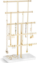 Lolalet 5-Tier Jewelry Organizer Stand, Metal Jewellery Holder, Dresser Display Rack for Necklace Earring Bracelets Rings, Gift for Women Girls -Gold