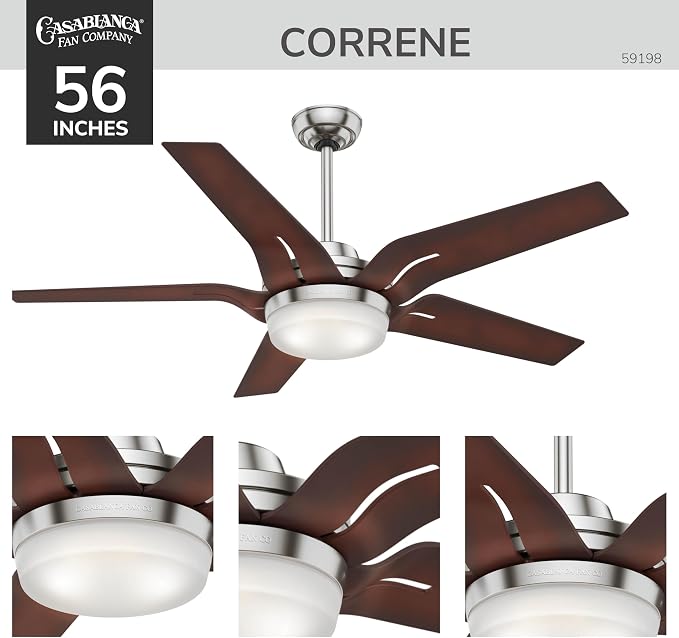 Casablanca Correne, Indoor, Ceiling Fan, Quiet, 56 inch, Brushed Nickel