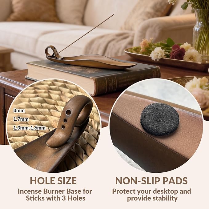 Home Ceramic Ceremony Incense Holder,Creative Incense Burner Base for Sticks with 3 Holes(1.3-1.6mm/1.7mm/3mm),Handmade insence-sticks burner for Meditation Yoga Spa Room Decor,Gift Home Decor (Brown)