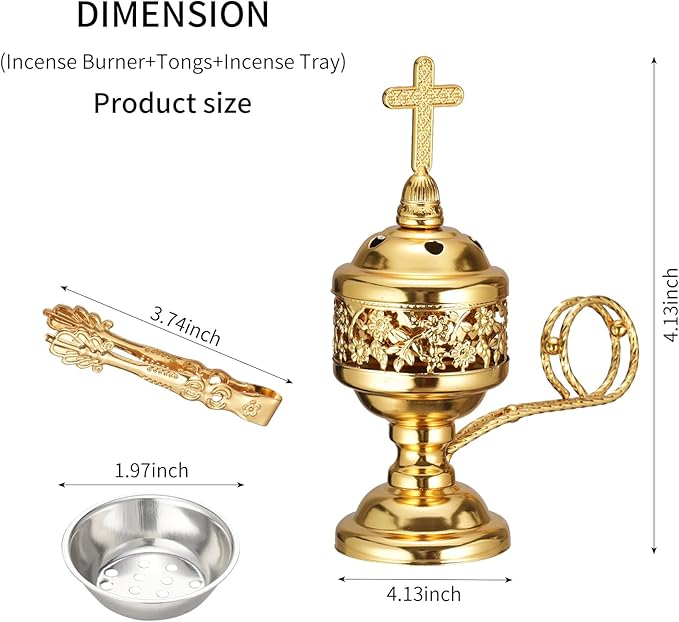 Decorative Palm Tree Incense Burner, Gold Metal Design (Gold-F008)