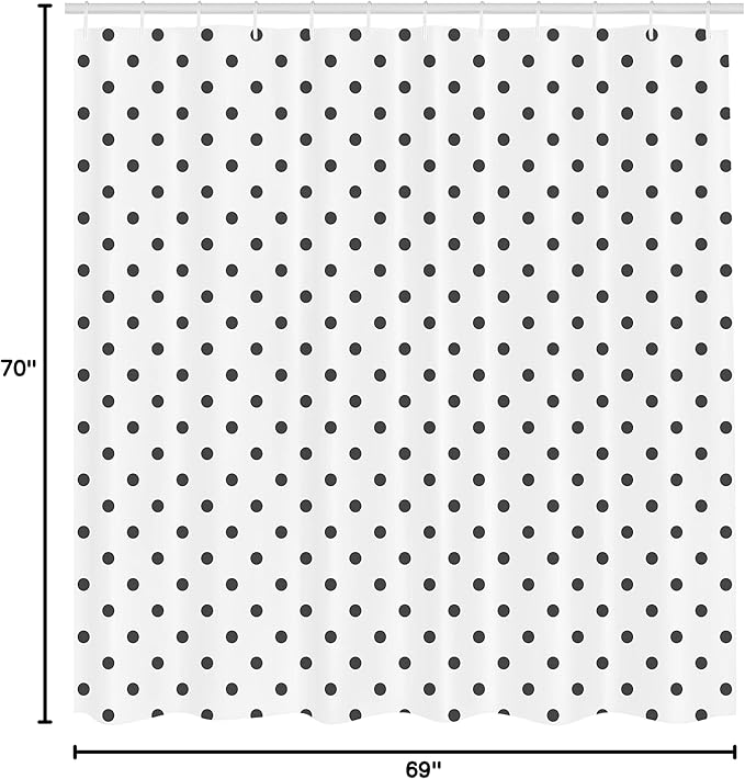 Ambesonne Abstract Shower Curtain, Vintage Polka Dots Pattern Nostalgic Girls Design Round Spots, Cloth Fabric Bathroom Decor Set with Hooks, 69" W x 70" L, Dark Grey and White