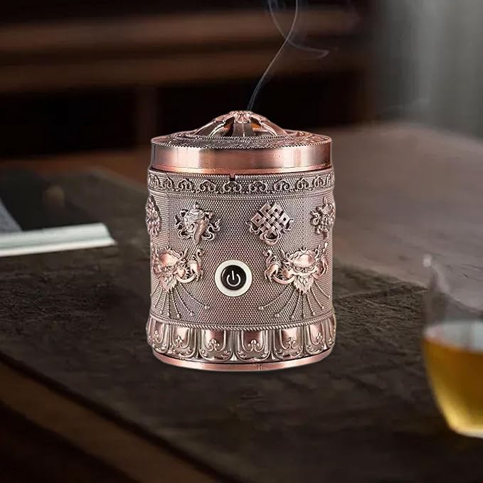 Generic Alloy Incense Burner Incense Holder Quick Heating Portable New Year Gift Decor Accessories Ornament for Bedroom Tea Table, Copper Red