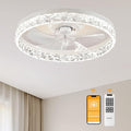 DAMINY Ceiling Fans with Lights and Remote, 6CCT,Dimmable Low Profile Ceiling Fan with Light, Flush Mount Bladeless Ceiling Fan,6 Speeds,20 inch White Modern