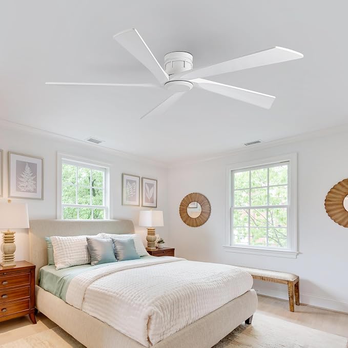 EKIZNSN 72 Inch Outdoor Ceiling Fan, White | No Light, White Blades, White Finish