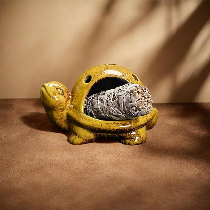Turtle Palo Santo Holder Ceramic Palo Santo Burner Sage Holder for Burning,Sea Turtle Incense Holder for Wood Sticks Incense Cones and Sage,Incense Burner for Yoga Zen Meditation Altar Decor (B)