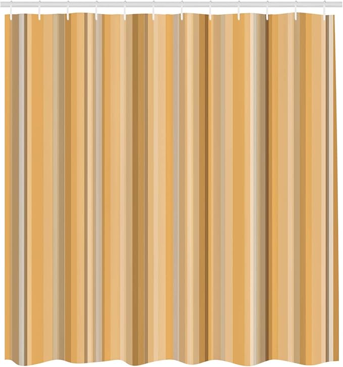 Ambesonne Stripes Shower Curtain, Abstract Ocean Inspired Palette Lines Geometrical Image Illustration, Cloth Fabric Bathroom Decor Set with Hooks, 84" Long Extra, Pale Orange