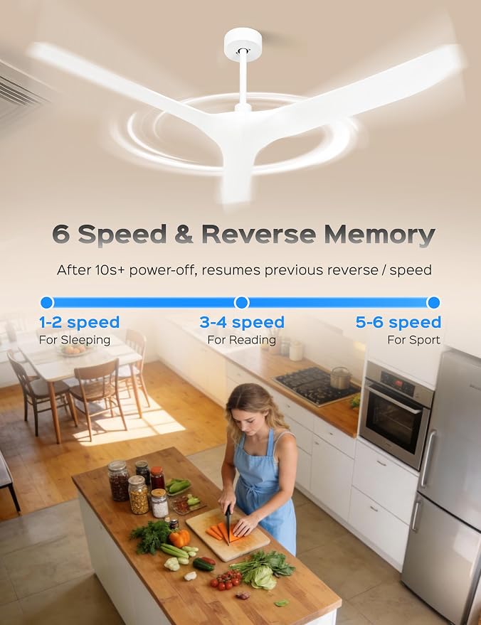 60 Inch Ultra-thin Ceiling Fan Without Lights, Whole Aluminum DC Motor and Blades,6 Speed Adjustable White Indoor Outdoor Ceiling Fan for Patios and Bedroom