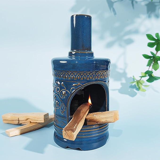 Mougigi Ceramic Bird & Flower Palo Santo Burner–Stylish Chiminea for Sage、Incense Cones and Candle, Perfect for Meditation, Yoga, Altar & Home Decor – Easy to Clean, Enhance Your Zen Experience