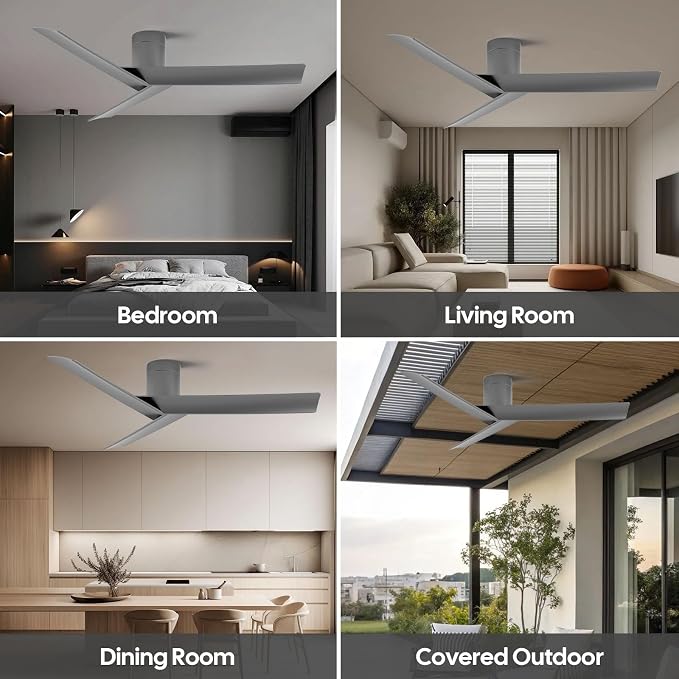 55 inch Flush Mount Ceiling Fan No Light, Modern Low-Profile Hugger Ceiling Fan Without Light, ETL Listed 3 Matte Deep Gray Blade, High CFM Quiet Reversible DC Motor, for Indoor Bedroom, Living Room