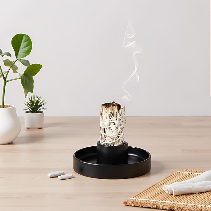Sage Holder, Sage Burner, Sage Holder for Burning, Smudge Bowl, Sage Sticks Holder, Incense Holder, Black Candlestick Holder, Altar Decor