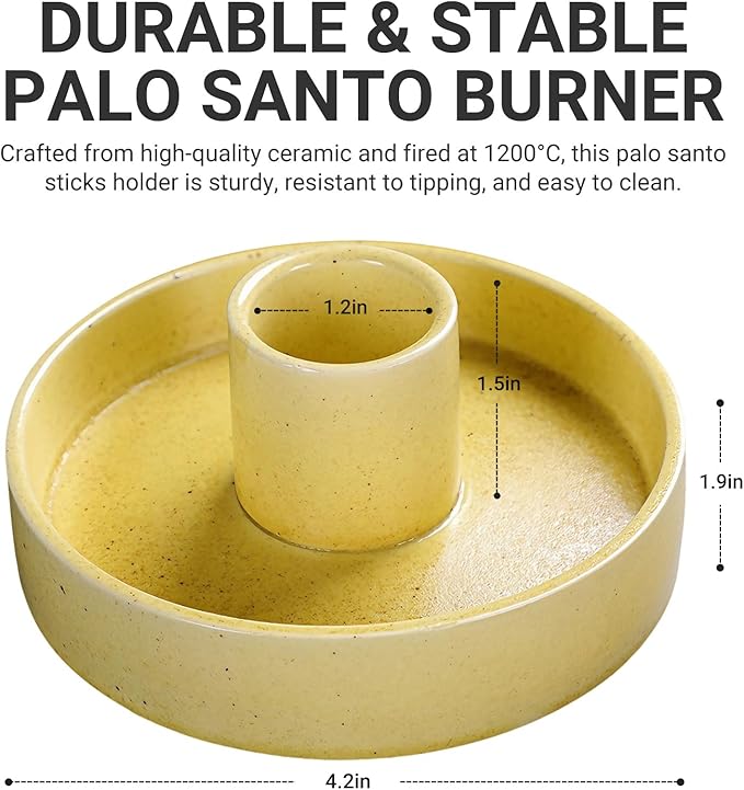 Palo Santo Holder, Ceramic Incense Stick Holder, Sage Holder for Yoga, Meditation, and Energy Cleansing, Unique Ceramic Incense Holder Gift for Palo Santo Sticks (Yellow)