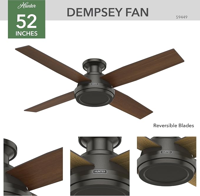 Hunter Dempsey, Indoor, Ceiling Fan, No Light, 52 inch, Noble Bronze