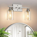 Ascher Bathroom Light Fixtures, 2-Light Vanity Light Over Mirror, Brushed Nickel Wall Sconces with Clear Glass Shades, Wall Lamp for Living Room Bedroom, E26 Base(Bulbs Not Included)