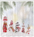 Ambesonne Christmas Shower Curtain, Depiction with Snowman and Falling Snow Ice Frozen Blizzard Themed Art Print, Cloth Fabric Bathroom Decor Set with Hooks, 69" W x 84" L, Red and White