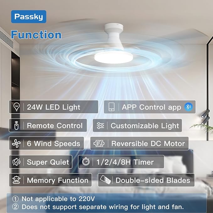 Passky Ceiling Fans with Lights, 60 inch Flush Mount Ceiling fan with Remote Control, Low Profile Ceiling Fan for Bedroom, Farmhouse, Reversible, 3CCT, Dimmable, Noiseless DC Motor, White