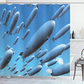 Ambesonne Zeppelin Shower Curtain, Many Fleet Airships Flying in The Sky Aviation Flight Invasion Air Picture Print, Cloth Fabric Bathroom Decor Set with Hooks, 69" W x 84" L, Soft Blue