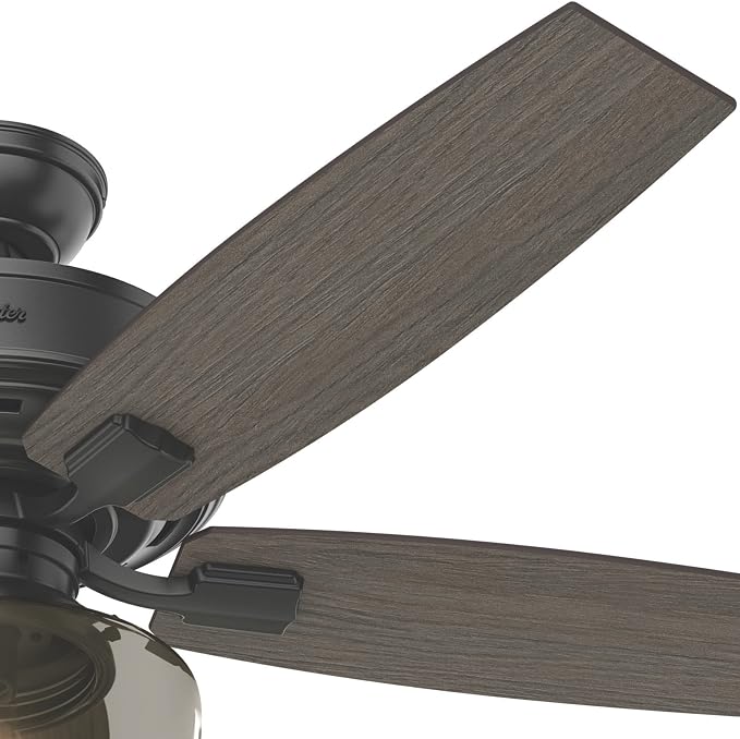 Hunter 52 inch Indoor Ceiling Fan with LED Light and Remote Control - Standard Mount Black Ceiling Fan, 5 Blades, For Bedroom, Living Room, or Kitchen, Quiet - Bennett 54187, Matte Black | with LED Light and Remote Control, Quiet, 5 Blades, For Bedroom...