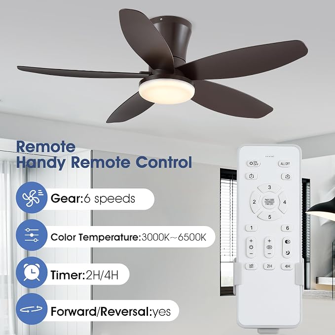 Surtime 36IN Ceiling Fans with Light and Remote/APP Control, 5-Blade Reversible Motor Ceiling Fan, 3-Color Dimmable Lighting, All-Brown Finish