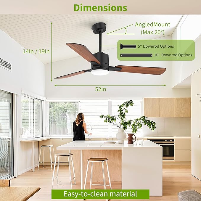 Ceiling Fans with Lights, 52 Inch Low Profile Ceiling Fan with Light and Remote Control,10 Min Quick Installation,Reversible,3CCT Dimmable,Quiet,Black Small Ceiling Fan for Bedroom Indoor/Outdoor