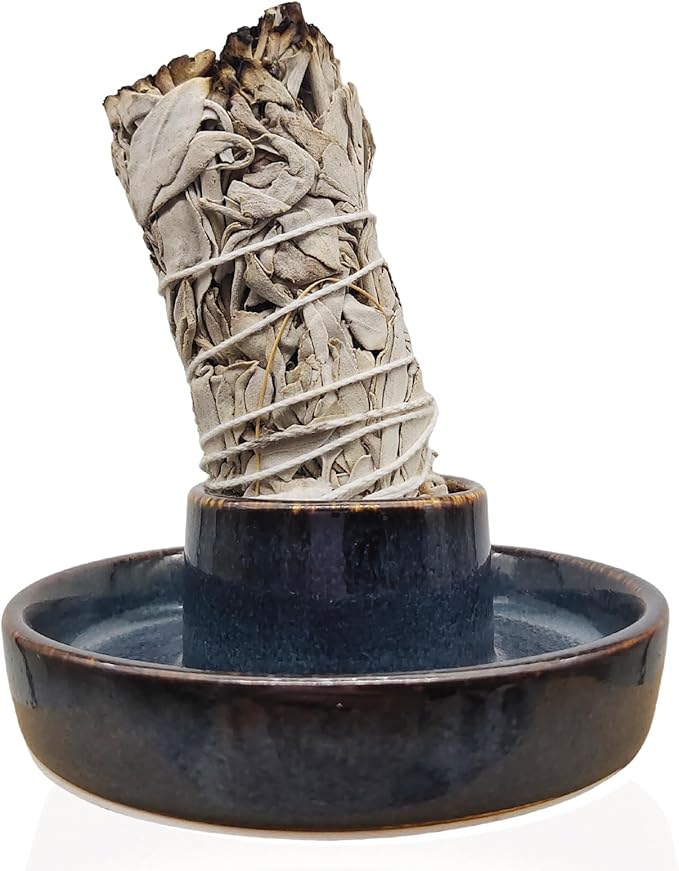 Sage Holder, Sage Holder for Burning, Ceramic Smudge Bowl with Ash Catcher for Meditation Space(Sage Not Included) (Blue)