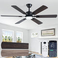 Coolwind 56 Inch Brown Ceiling Fan, Display Remote&APP Control, 6 Blade Modern Silent Ceiling Fan with 8 Speeds, Dimmable, Timer, DC Reversible Motor, Double Sided Blade for Bedroom, Living Room