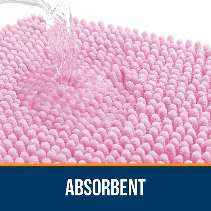 OLANLY Bathroom Rugs 35x24, Extra Soft Absorbent Chenille Bath Rugs, Rubber Backing Quick Dry, Machine Washable Bath Mats for Bathroom Floor, Tub and Shower, Home Decor Accessories, Pink