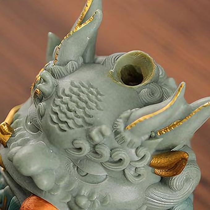 Backflow Incense Burner - Resin Tabletop Incense Holder for Cones, Fortune Dragon Statue Home Decor, Desktop Aromatherapy Ornament with Smoke Waterfall Effect for Living Room