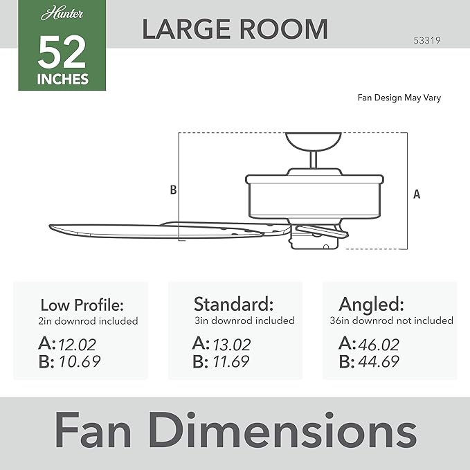 Hunter 52 inch Indoor Ceiling Fan No Light with Pull Chain - White Ceiling Fan without Light, Standard Mount, 5 Blades, For Bedroom, Living Room, or Kitchen, Quiet - Newsome 53319, Fresh White