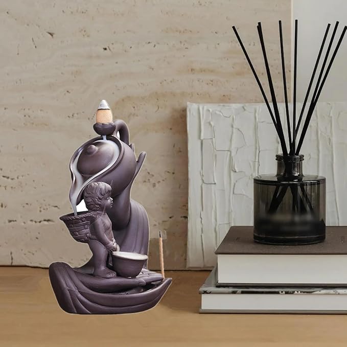 Buddha Hand Series Backflow Incense Burner Indoor Smoke Waterfall Incense Holder Creative Ceramic Incense Burner (Boy)