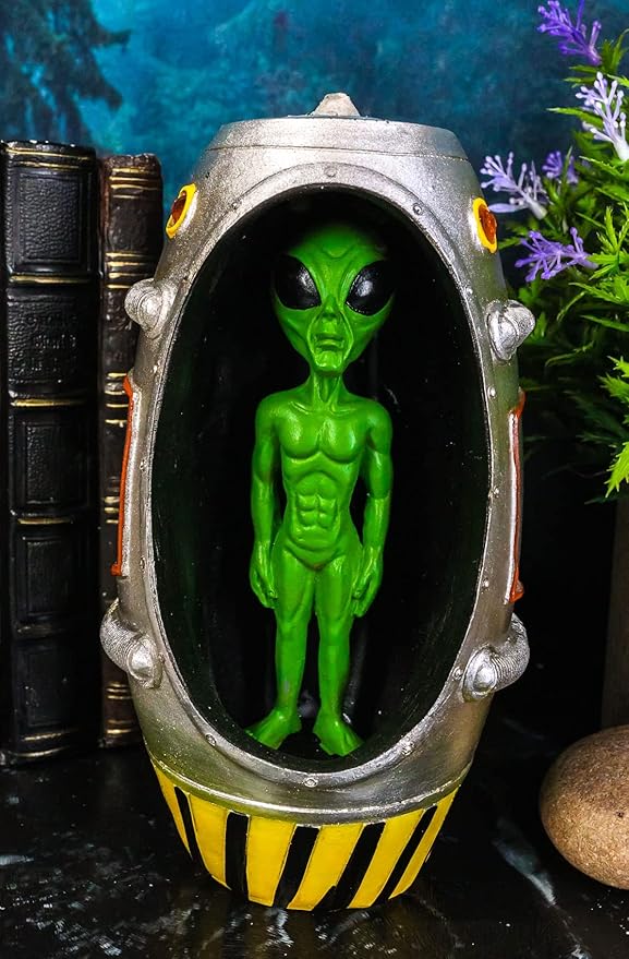 Ebros Gift UFO Outer Space Extra Terrestrial Green Roswell Alien Earth Landing in Spaceship Capsule LED Light Backflow Cone Incense Burner Holder with Cascading Smoke Fog