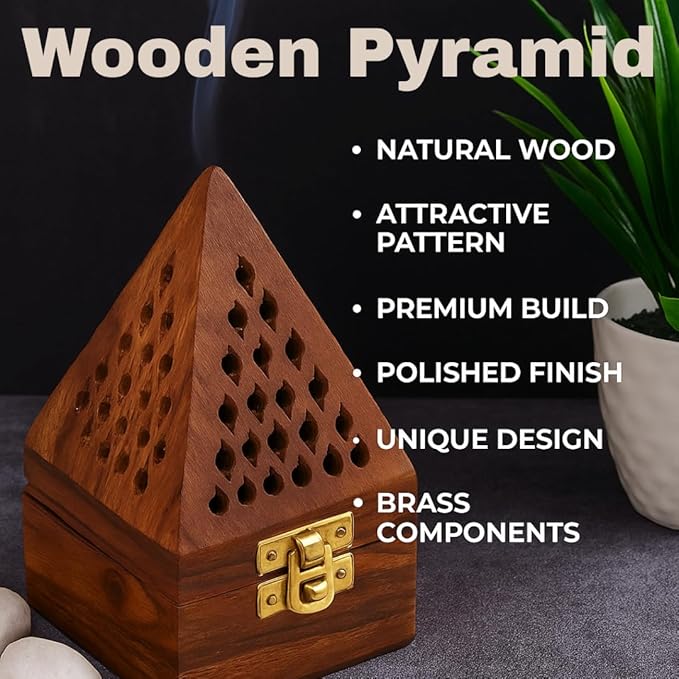 Bless-International Traditional-Handmade-Burner Wooden-Incense-Stick-Holder Ash-Catcher-Stand for-Aromatherapy-Meditation-Yoga (5 Inch Temple Wooden Charcoal/Cone)