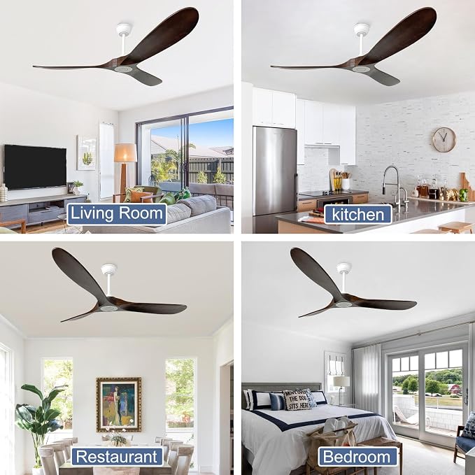 60 inch Ceiling Fan without Light,3 Solid Wood Blades Dark Walnut Finished,Outdoor Ceiling Fan for Living Room,Patio,Porch(White+Dark Walnut)