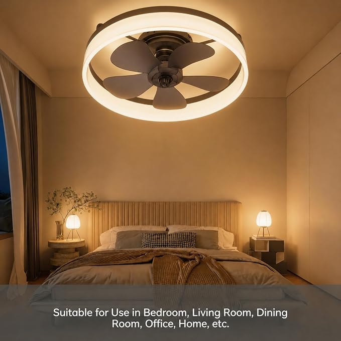 Ceiling Fans with Lights and Remote, 19.7" Dimmable LED, Black | Low Profile Ceiling Fan with Light, 6-Speed Reversible DC Motor, 3000K-6000K Fandelier for Bedroom, Living Room