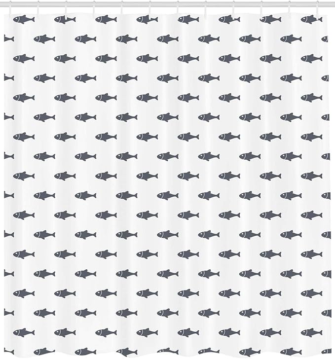 Ambesonne Ocean Shower Curtain, Hand Drawn Sketchy Sealife Schoal of Fish Whales Dolphins Artwork, Cloth Fabric Bathroom Decor Set with Hooks, 69" W x 70" L, Charcoal White