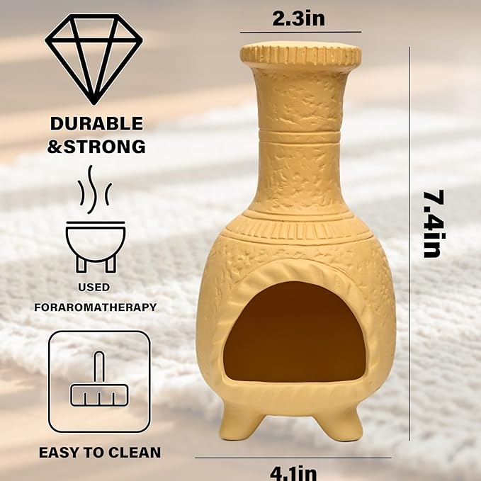 MOUGIGI Handcrafted Terracotta Palo Santo Burner - Mexican Style Chiminea Clay Incense Dish & Anxiety Relief, Mini Aromatic Home Altar with Chimney Design, Meditation Gift for Women/Mom