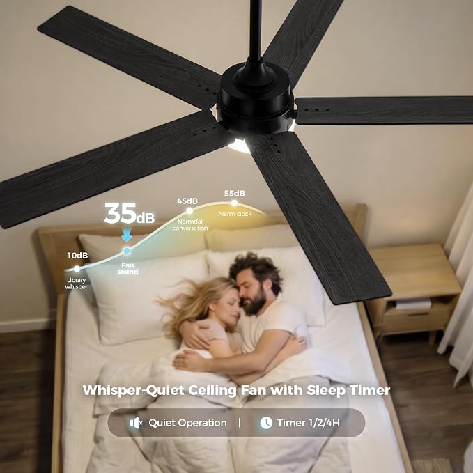 Obabala Ceiling Fan with Light 52 Inch, DC Motor Ceiling Fan with Remote and APP Control, Dimmable LED Color Changing, Reversible Quiet Fan for Bedroom Living Room Indoor Outdoor, Modern