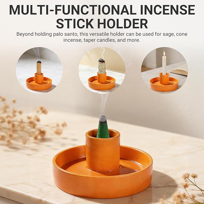 Palo Santo Holder, Ceramic Incense Stick Holder, Sage Holder for Yoga, Meditation, and Energy Cleansing, Unique Ceramic Incense Holder Gift for Palo Santo Sticks (Orange)