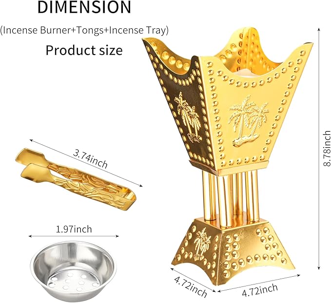 Decorative Palm Tree Incense Burner, Gold Metal Design (Gold-WF012)