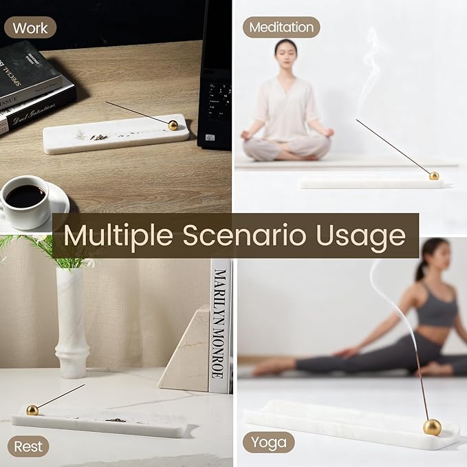 Koville Marble Incense Holder, Incense Holder for Sticks, Incense Sticks Holder Ash Catcher for Meditation Yoga SPA, Natural Stone Incense Burner, Home Table Decor(White)
