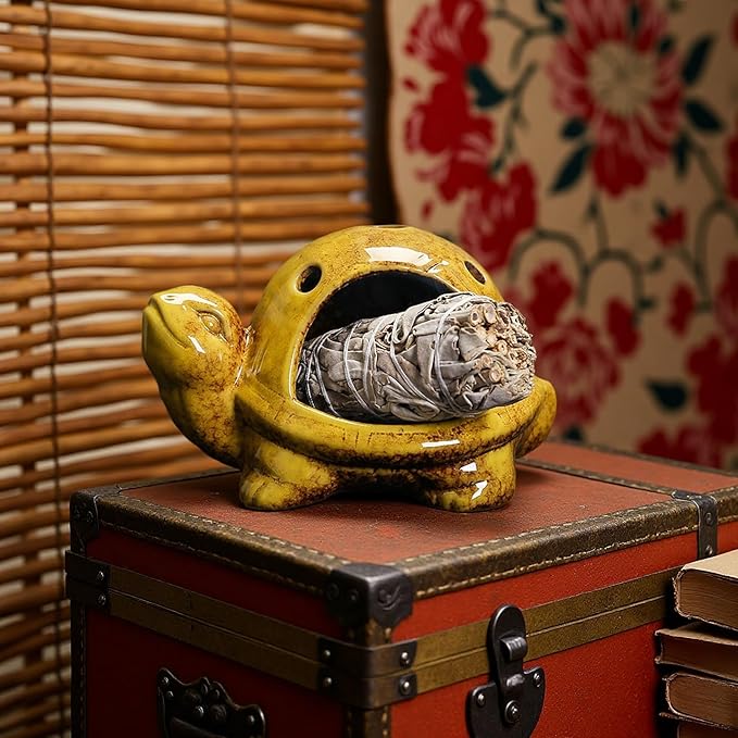 Turtle Palo Santo Holder Ceramic Palo Santo Burner Sage Holder for Burning,Sea Turtle Incense Holder for Wood Sticks Incense Cones and Sage,Incense Burner for Yoga Zen Meditation Altar Decor (B)
