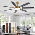 64 Inch Ceiling Fans with Lights and Remote, Bedroom Living Room Office Library Cafe Outdoor Industrial, 5CCT Dimmable, Dual Color 7 Blades, 6 Speed Reversible Quiet DC Motor, Gold/Wood Grain