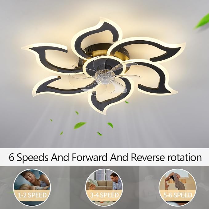 35" Black Modern Ceiling Fan with Light Remote Control, 3 Light Color 6 Speeds Samll Low Profile Ceiling Fan for Bedroom Kitchen