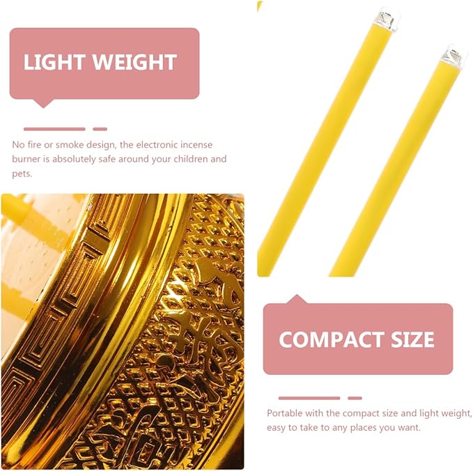 PRETYZOOM LED Electric Incense Burner – Smokeless Flameless 5-Stick Censer, 10.03×4.72×2.36 in, Gold Metal – Battery Operated for Buddhist Altar, Meditation Room, Home Decor