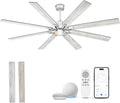 84 Inch Brushed Nickel Ceiling Fan, Smart Alexa Compatible Large Indoor Outdoor Fan for High Ceilings, Covered Patio & Garage, Dual Finish 8 Plywood Blades, ZCCF05BN-84