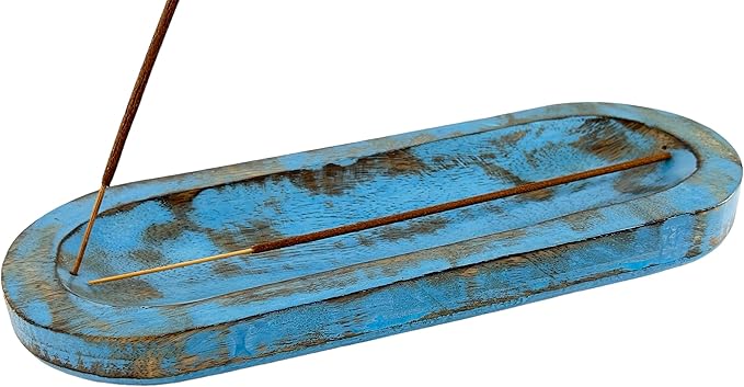 Handcarved Wooden Incense Holder, Insence Ash Catcher, Insense Stick Holder for Table Decorations, Wooden Incense Tray for Sticks - Gift for Housewarming (Round Shape)