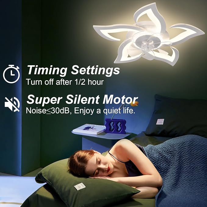 26" Geometric Ceiling Fan with Light Remote Control, 6 Speeds 3 Colors, White Low Profile Flush Mount Ceiling Light for Kitchen Bedroom Living Room